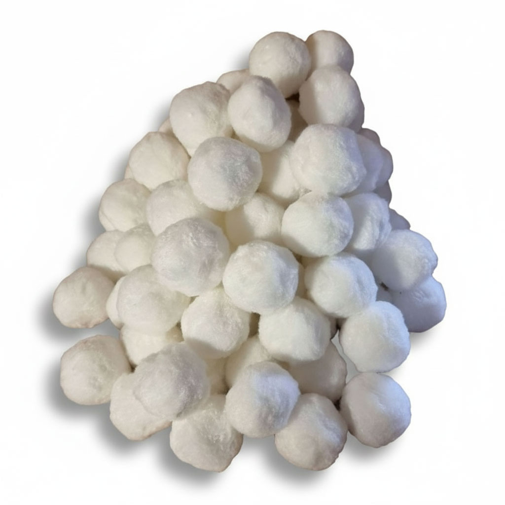 Ein Stapel weißer Wattebällchen, die in Hügelform angeordnet sind.