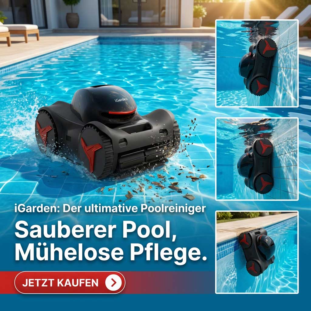 Roboter-Poolreiniger, der Schmutz von der Pooloberfläche entfernt.