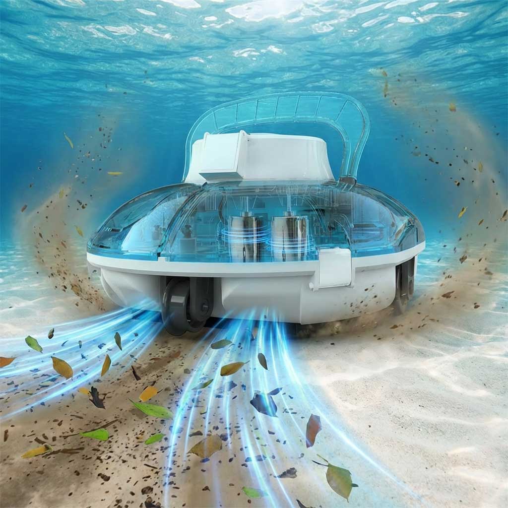 Unterwasser-Poolreiniger, der Schmutz vom Poolboden entfernt.