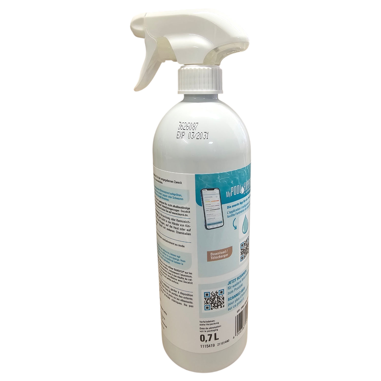 Sprühflasche zur Poolpflege, 0,7 Liter Fassungsvermögen.