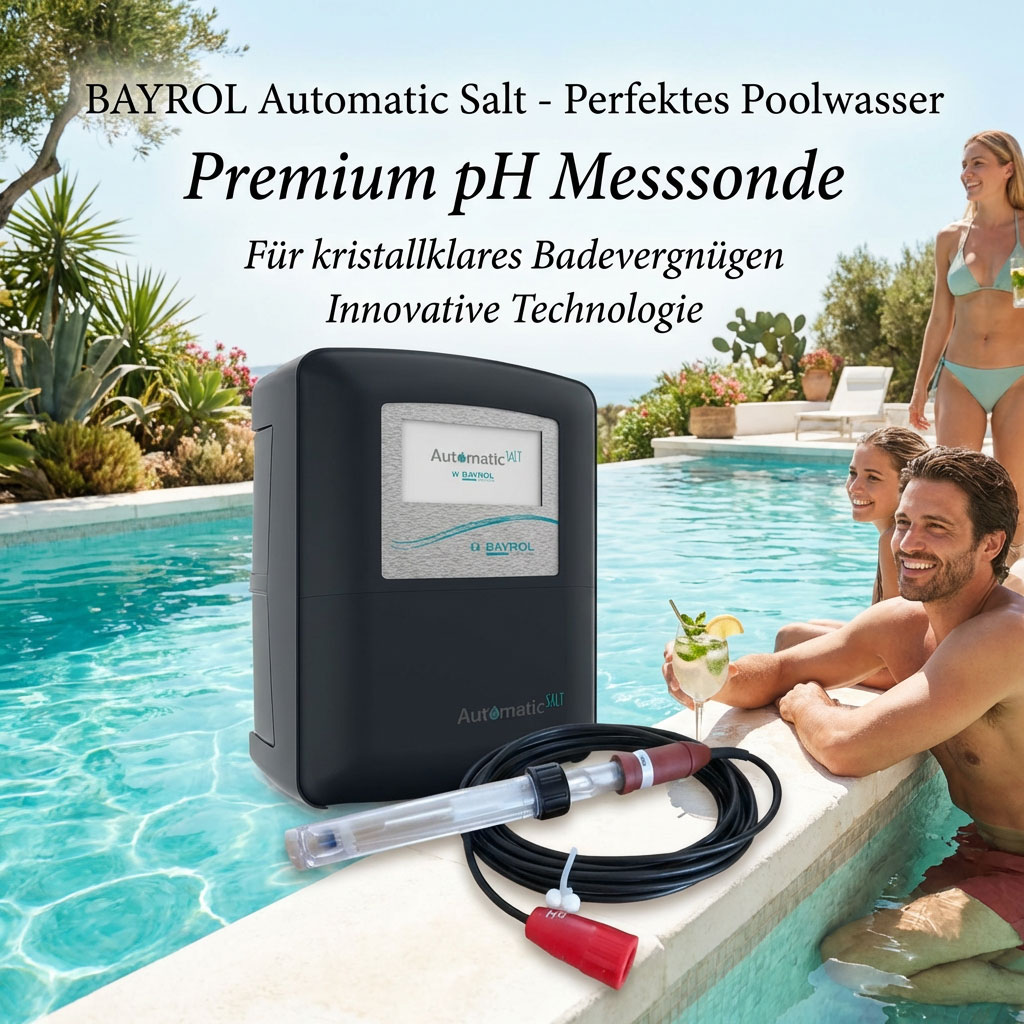 pH-Messgerät für Poolwasser mit Sensor und Kabel.