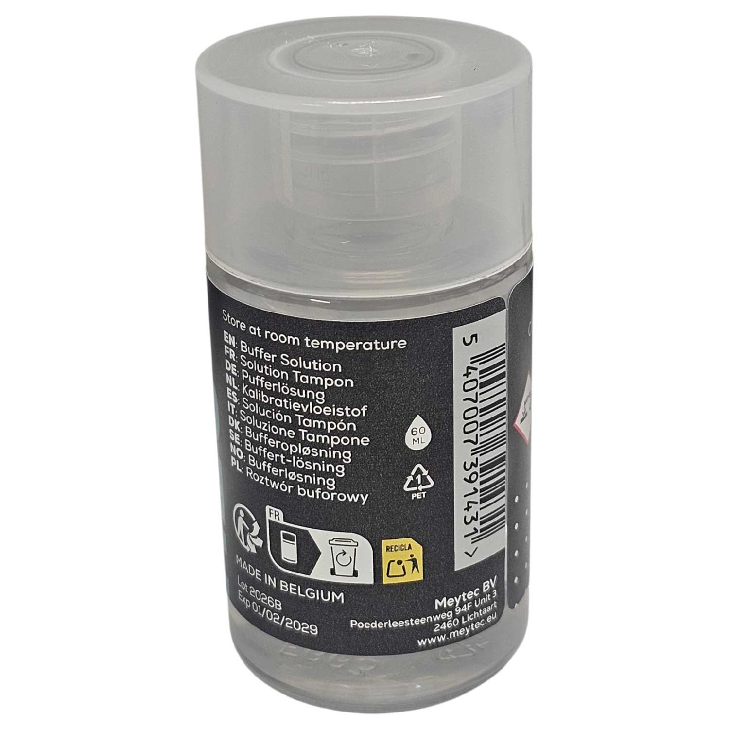 60 ml Pufferlösung in einem transparenten Kunststoffbehälter.