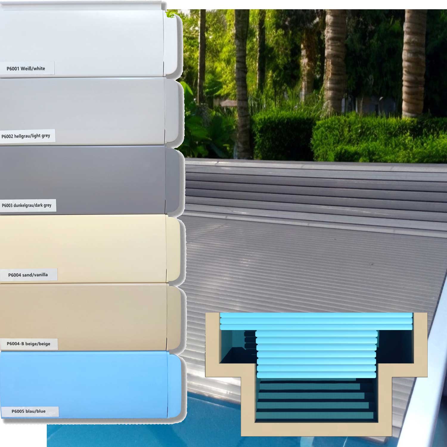 Lamellen  PVC Rechteckbecken gerade Treppe